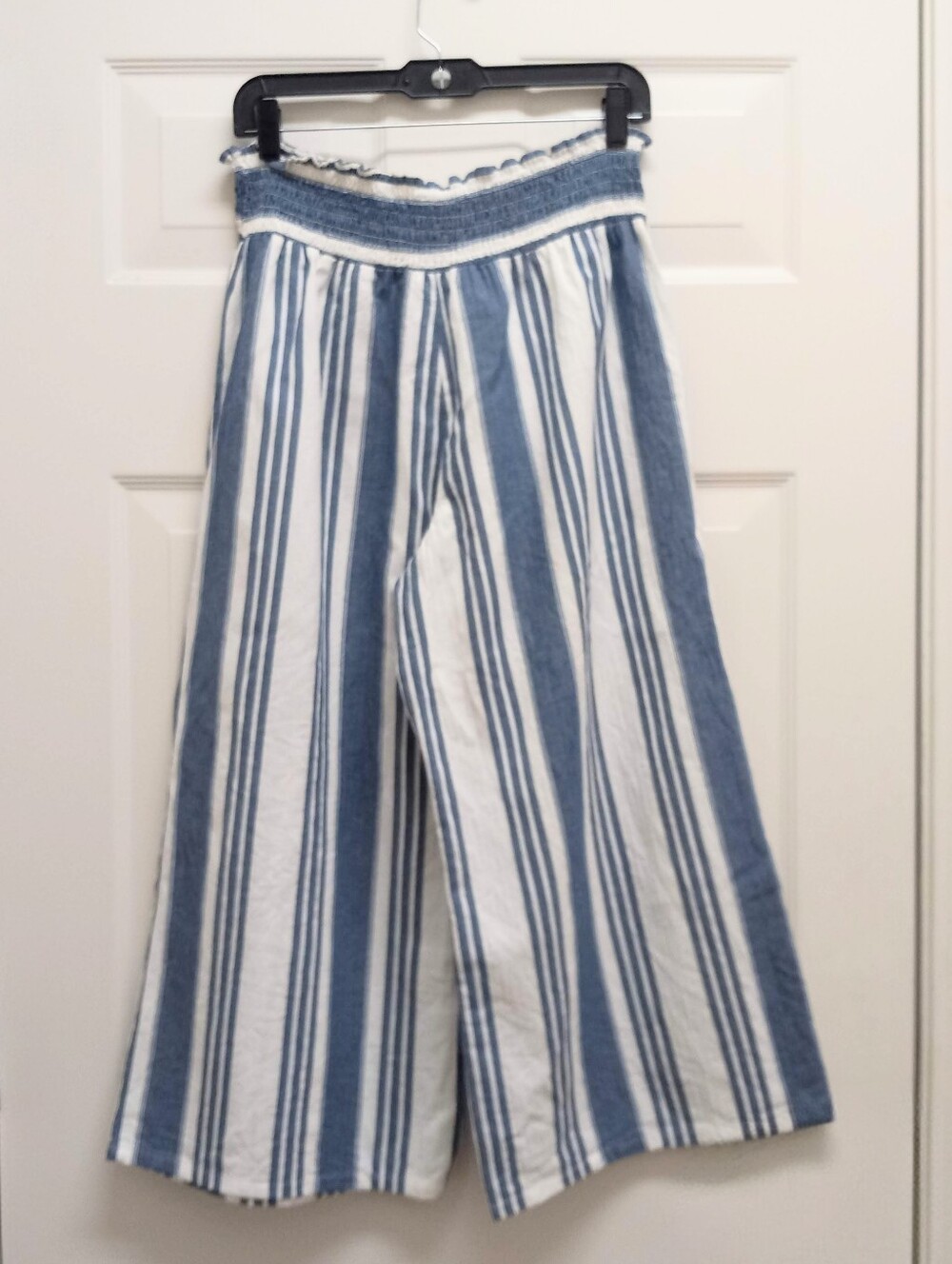 Skylar + Jade Linen Blend Wide Leg Cropped Pants Stripes Large Coastal Beach - Picture 2 of 13